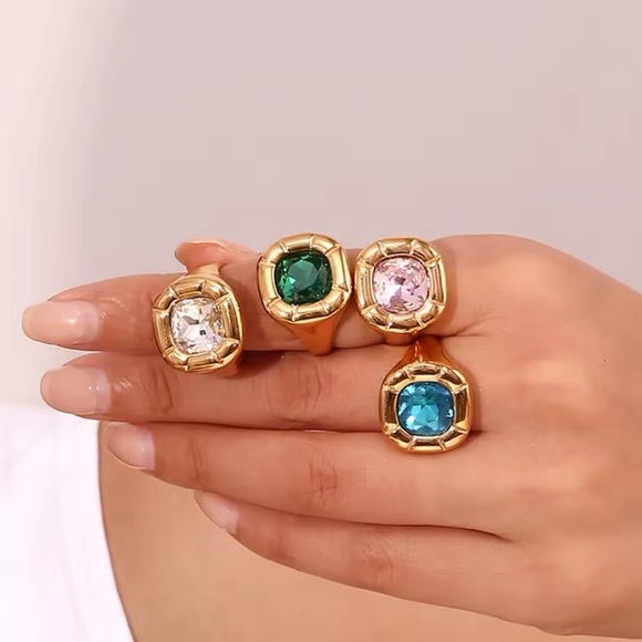 Emerald 18K Gold Stainless Steel Waterproof Gemstone Ring - Picture 15 of 15